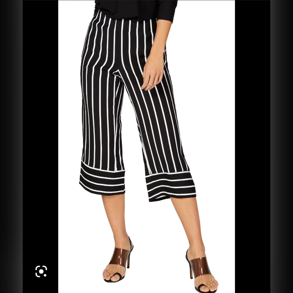 INC International Concepts Wide Leg Striped Cropped Summer Pants Petite S